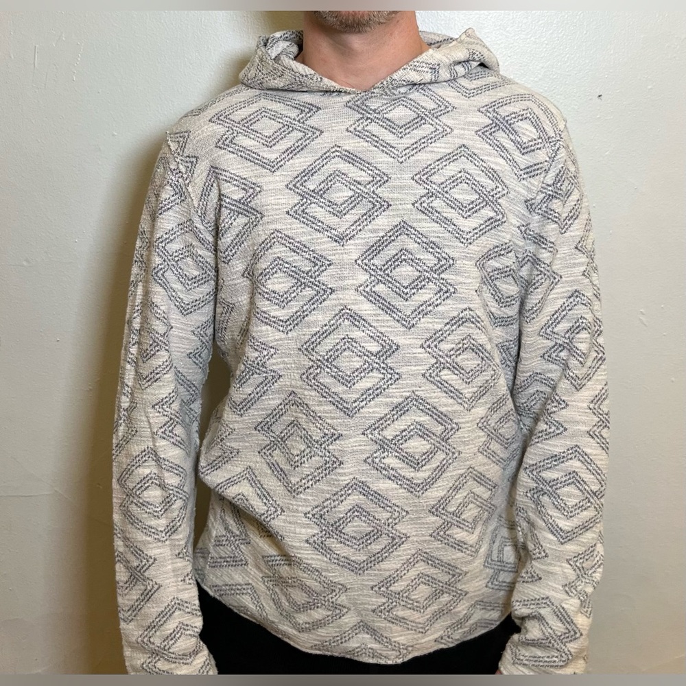 White hoody with blue design